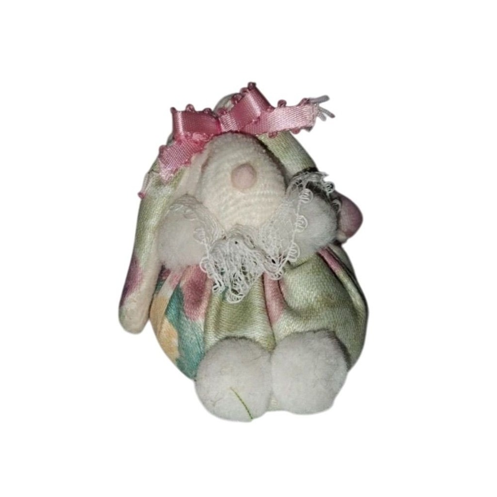 Sheri Nickell 1987 Pink Floral Bunny Rabbit‎ Ornament Vintage Easter Decor